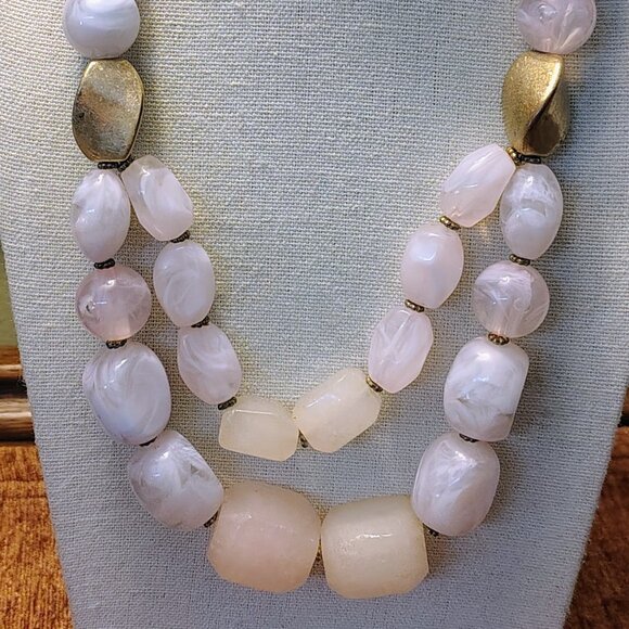 Vtg Natural Spinel Rose Pink Gemstone Chunky Necklace with Glass - Picture 2 of 6